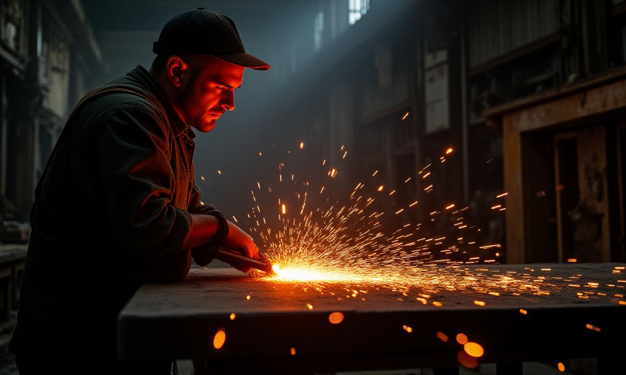 Industrial workshop with sparks flying