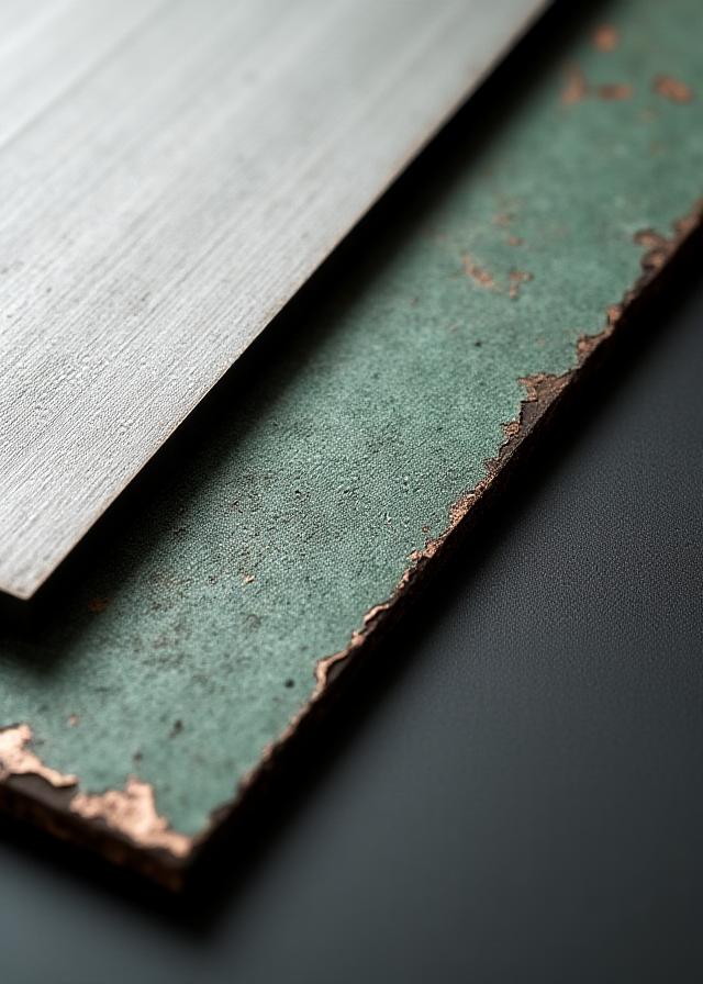 Close up showing steel, copper, and aluminum textures