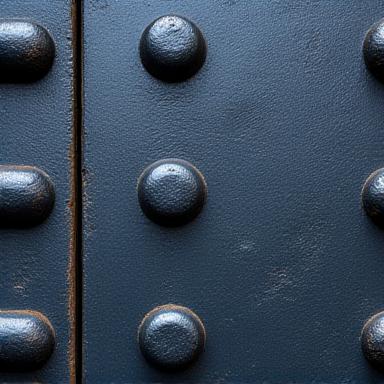 Macro shot of iron rivets on steel plate